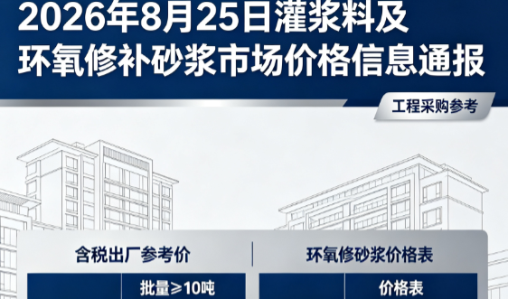 巫溪2026年8月25日灌浆料及环氧修补砂浆市场价格信息通报